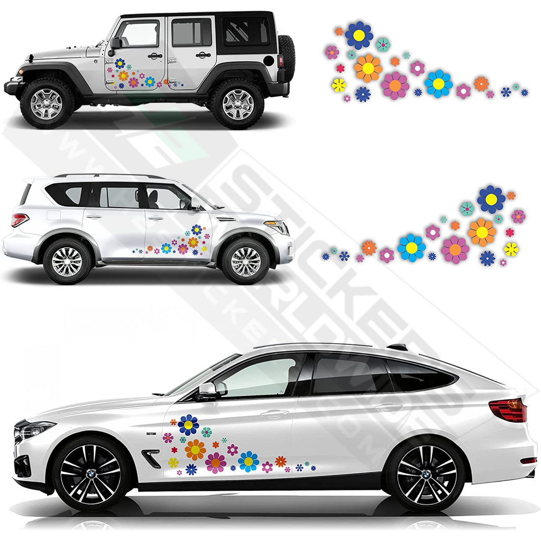 Colored flowers decal for car | Side large decal sticker for Fords, BMW, Chevy