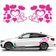 Load image into Gallery viewer, Car Decal for Women | Pink Heart Decal for Cars | Autos Racing Stripes Sticker for Fords, BMW, Chevy