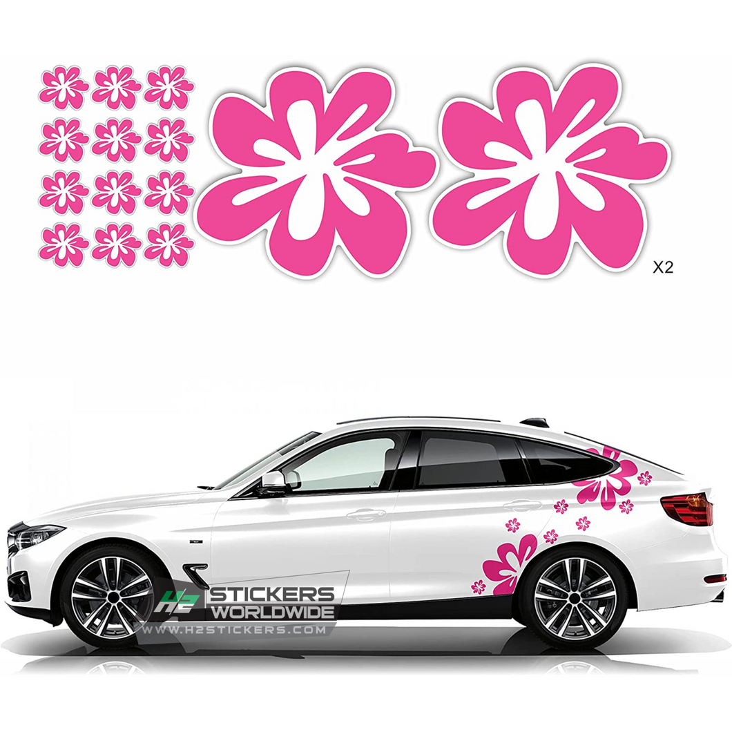 Car Decal for Women | Pink Flower Decal for Cars | Autos Racing Stripes Sticker for Fords, BMW, Chevy