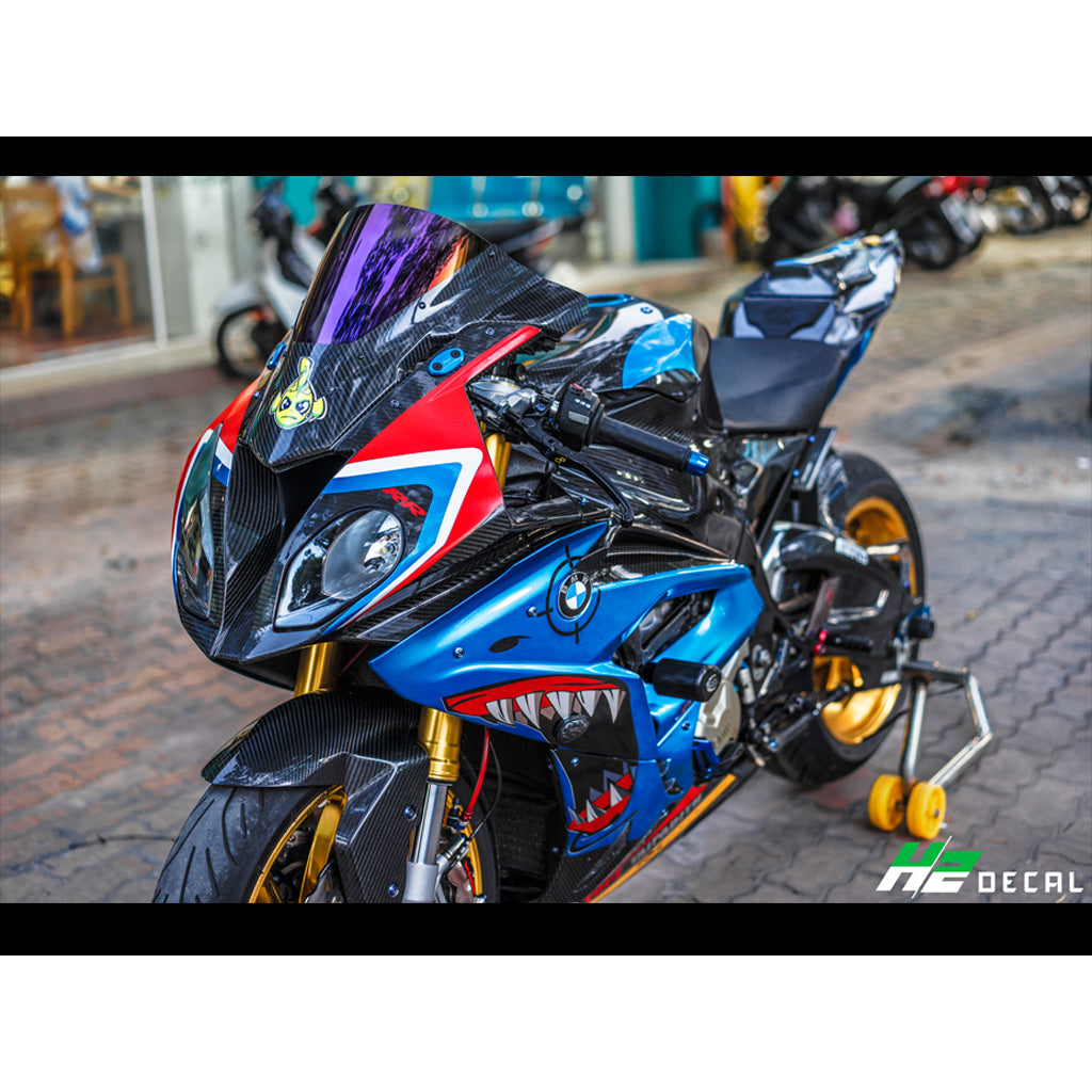 BMW S1000RR Fairing Decal Kit (2015-2018) - Black Carbon & Gloss Black Stickers