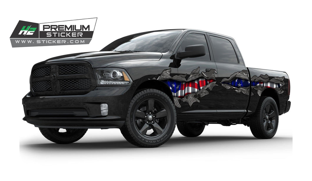 American Flag Decals Kit for Truck - Side Decal for Pickup Truck Vinyl Graphics Decals for Truck - 002